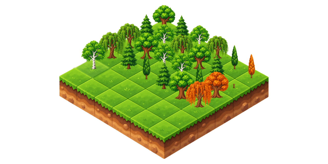 A small forest with one tree for each day