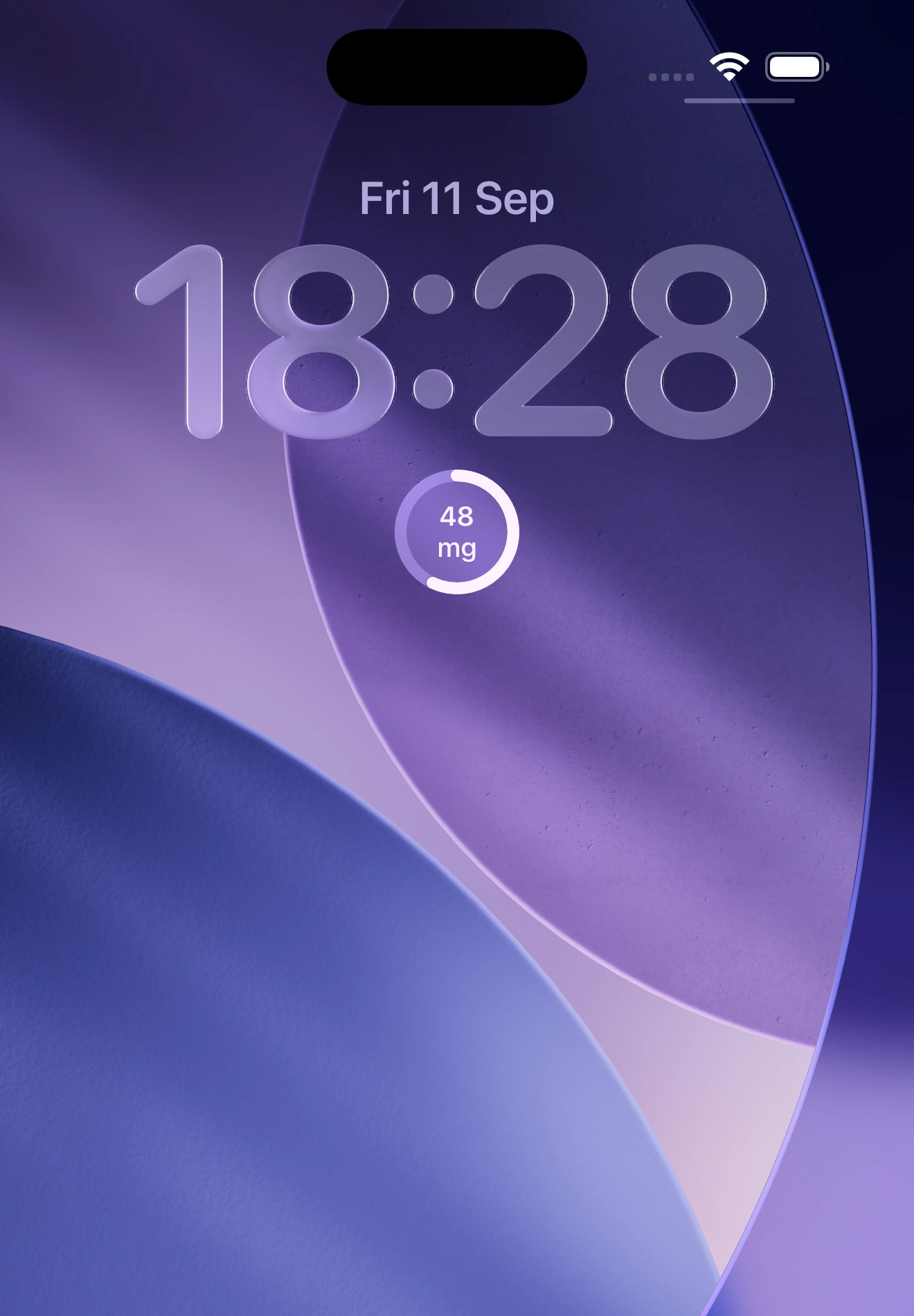 iPhone lock screen with the ExPouch widget showing today’s nicotine in mg